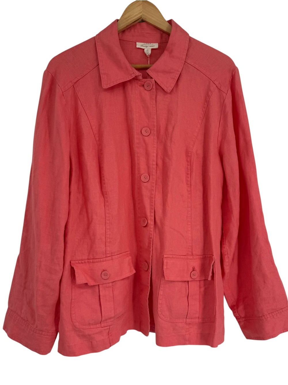 Charter Club Women 100% Linen Roll Tab Button Front Jacket Size 2X Salmon